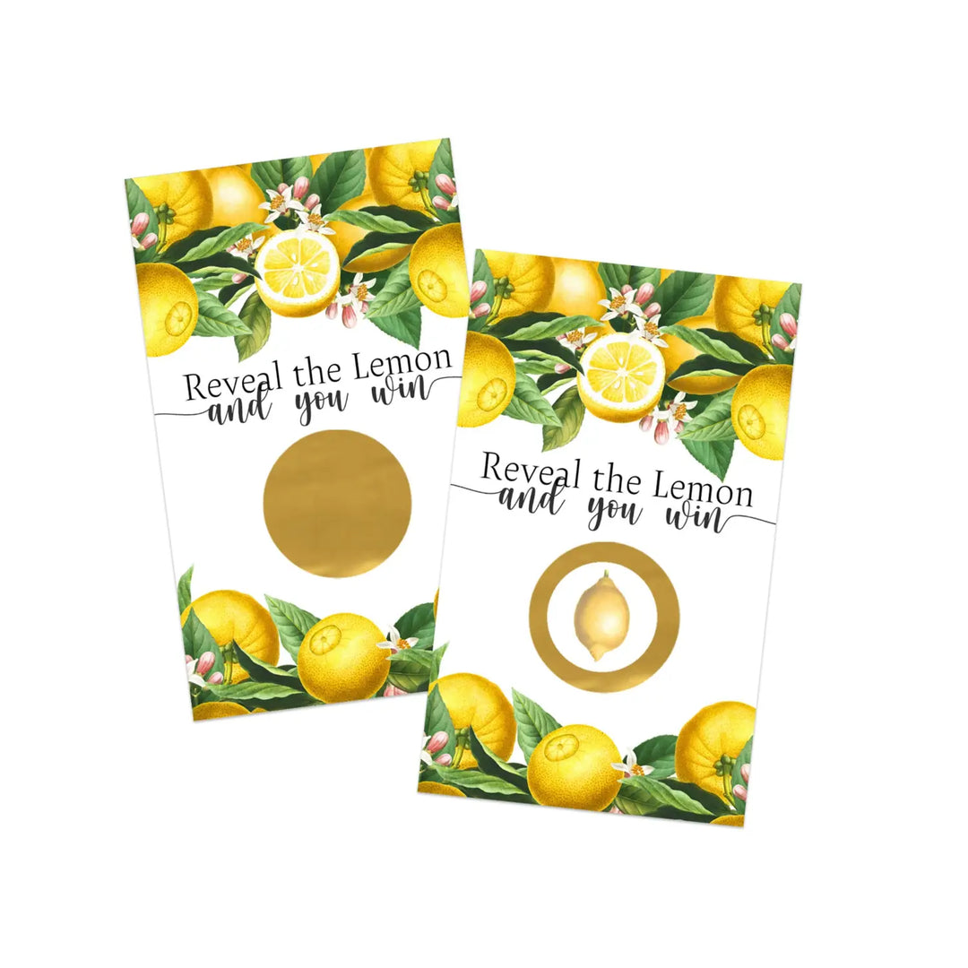 Lemon themed bridal shower scratch-off game cards - fun wedding & engagement party activity - games