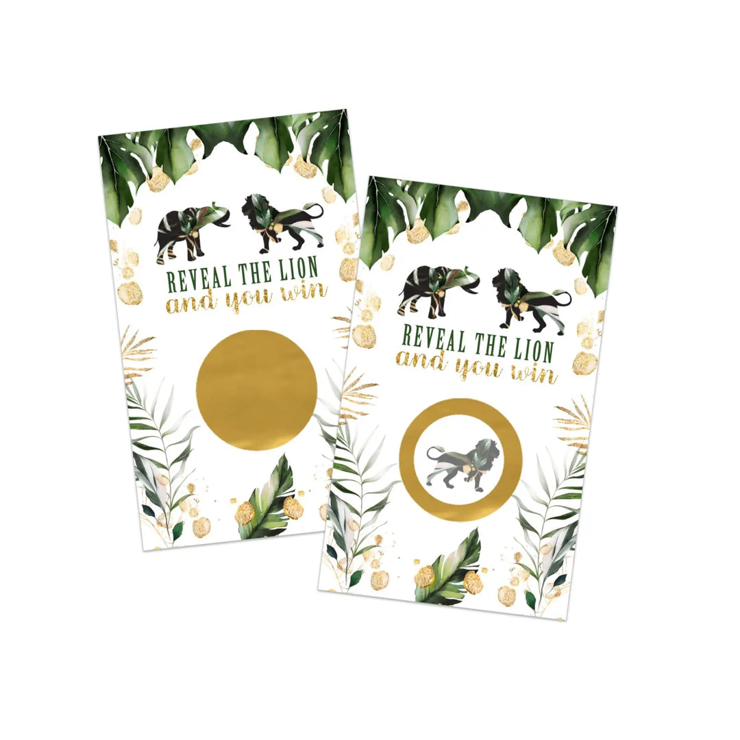 Jungle-themed baby shower scratch-off game cards: 30 fun activities for boys or girls - party games