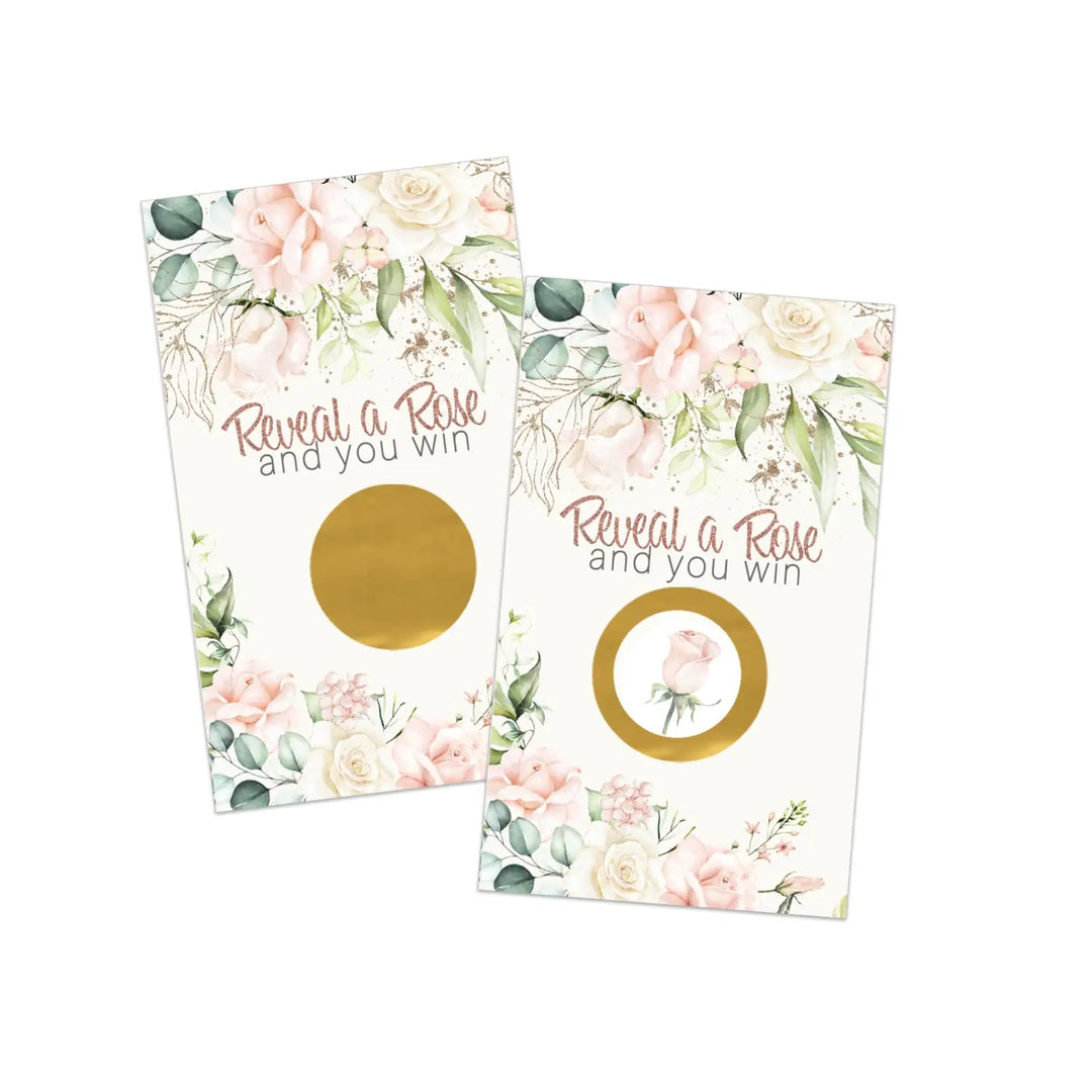 Floral bridal shower scratch-off game cards - 30 pack - love in bloom pink & gold botanical wedding party - games