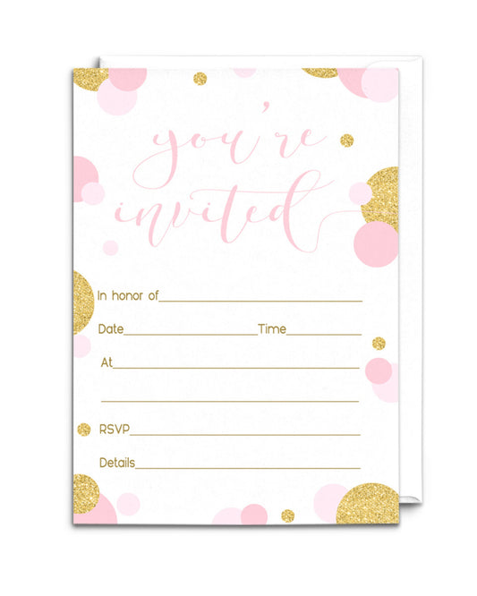Pink & Gold Party Invites - 25ct, Any Occasion, 4x6