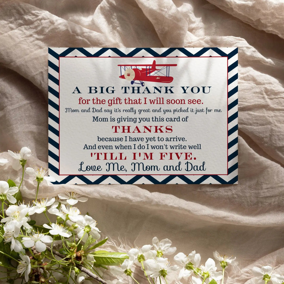 Airplane theme boys baby shower thank you cards - 15 pack notecards with blue envelopes 4x6 - office product