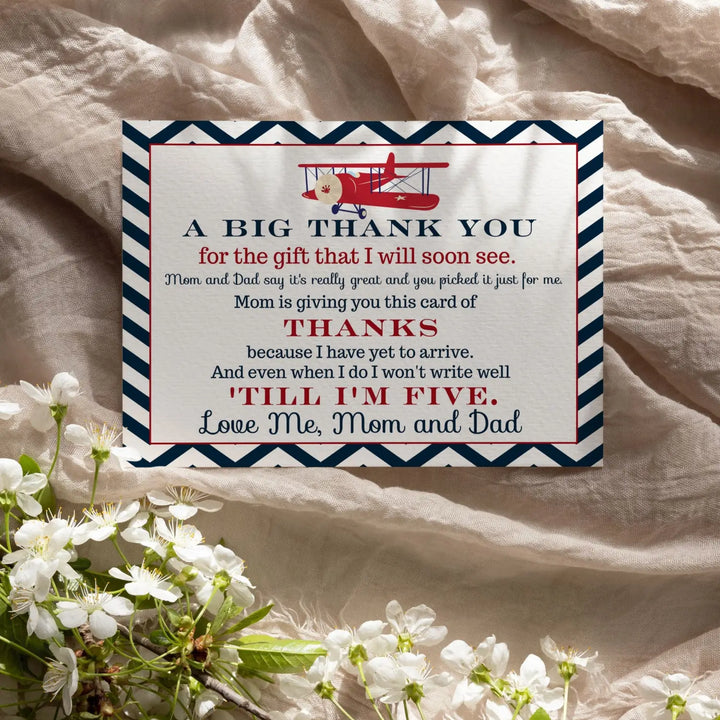 Airplane theme boys baby shower thank you cards - 15 pack notecards with blue envelopes 4x6 - office product