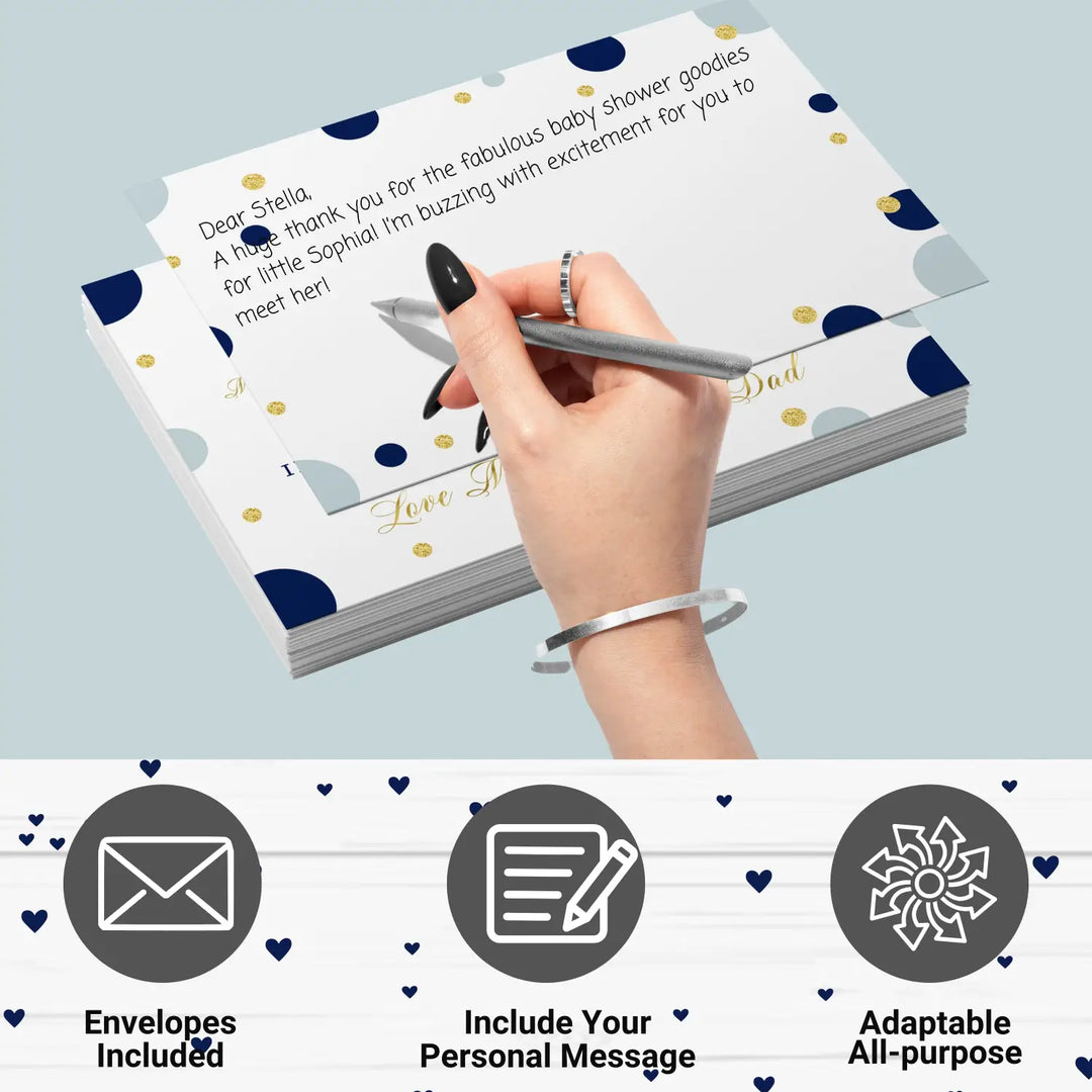 Navy and gold boys baby shower thank you cards - sophisticated (15 pack) with blue envelopes 4x6 - office product