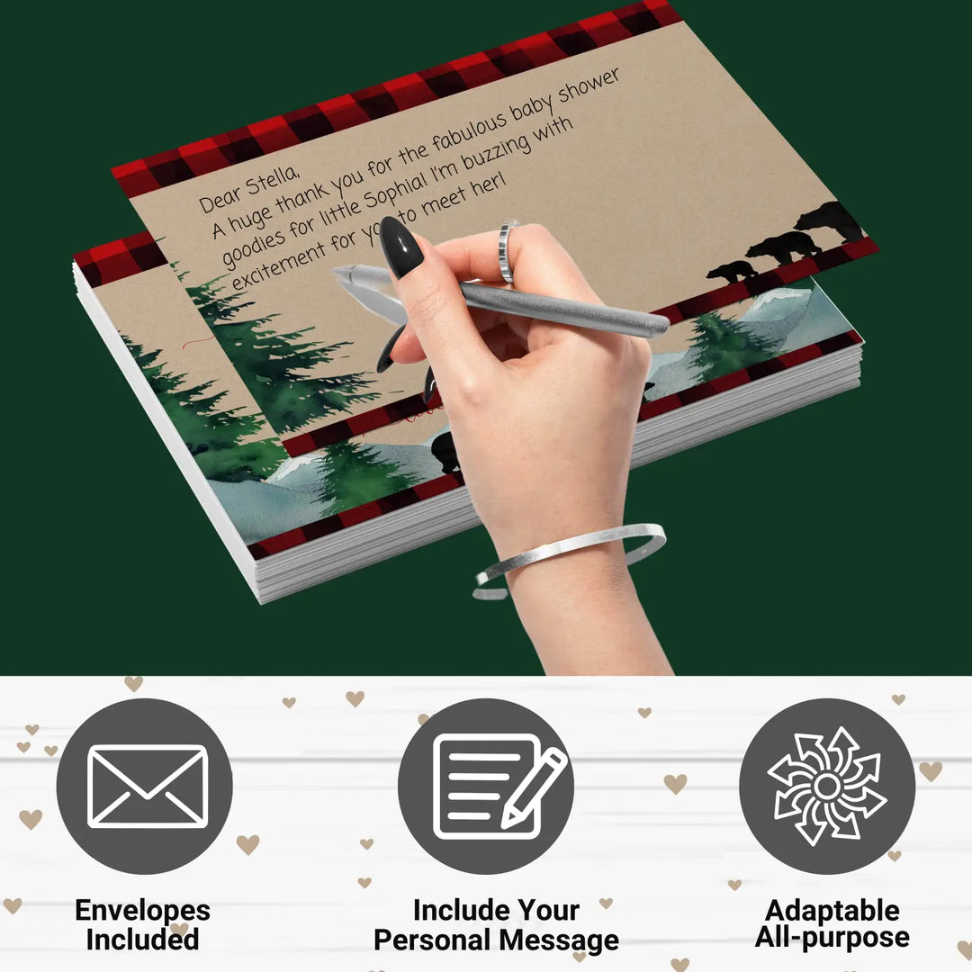 Lumberjack boys baby shower thank you cards - rustic (15 pack) with red envelopes 4x6 - office product