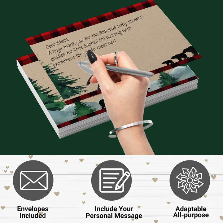 Lumberjack boys baby shower thank you cards - rustic (15 pack) with red envelopes 4x6 - office product