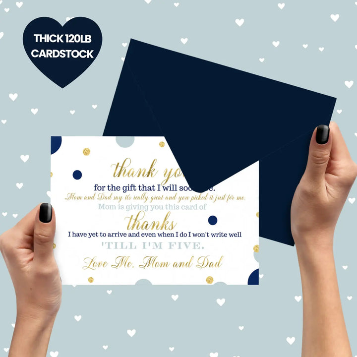 Navy and gold boys baby shower thank you cards - sophisticated (15 pack) with blue envelopes 4x6 - office product
