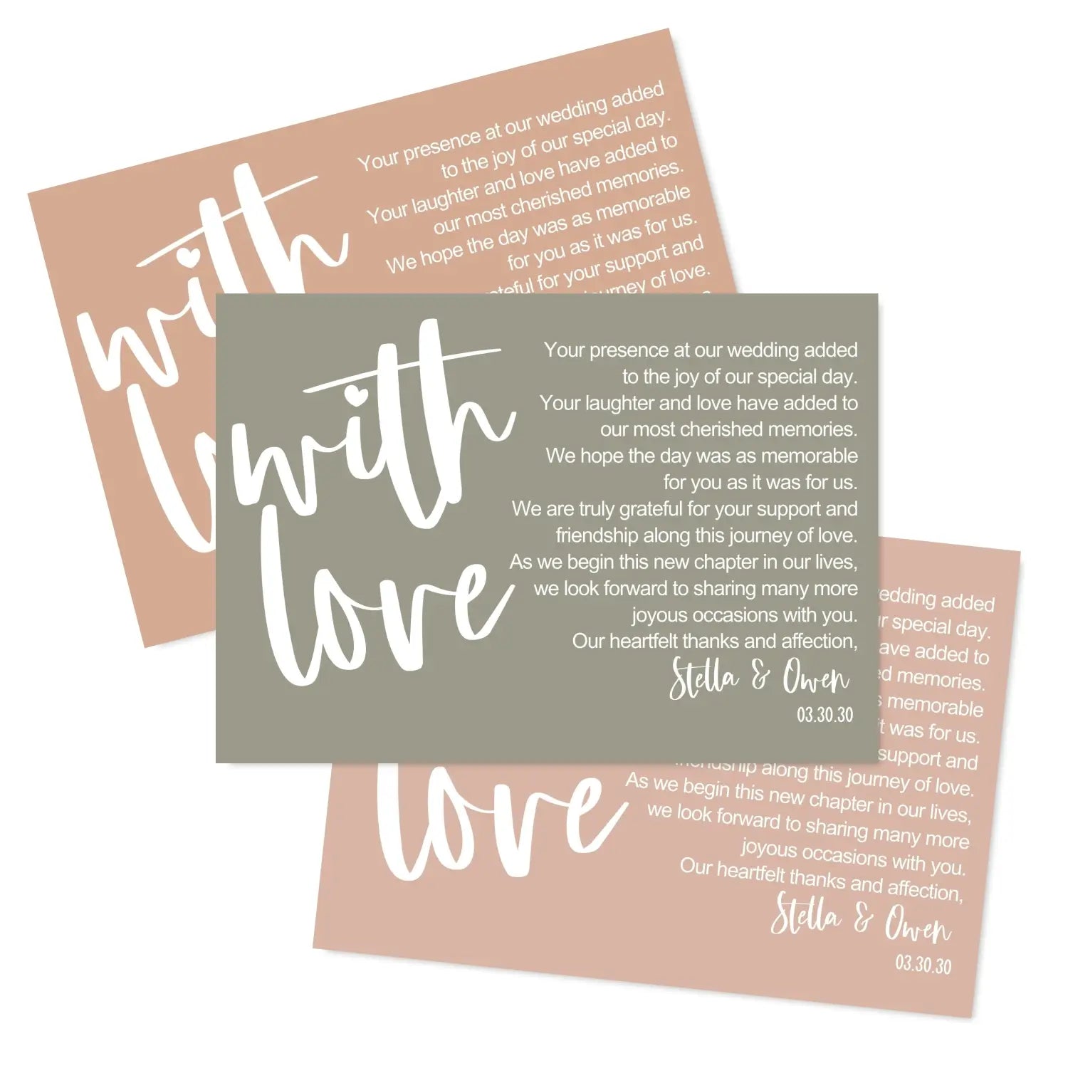 Customizable wedding thank you place setting cards - personalize with newlyweds names & date - card