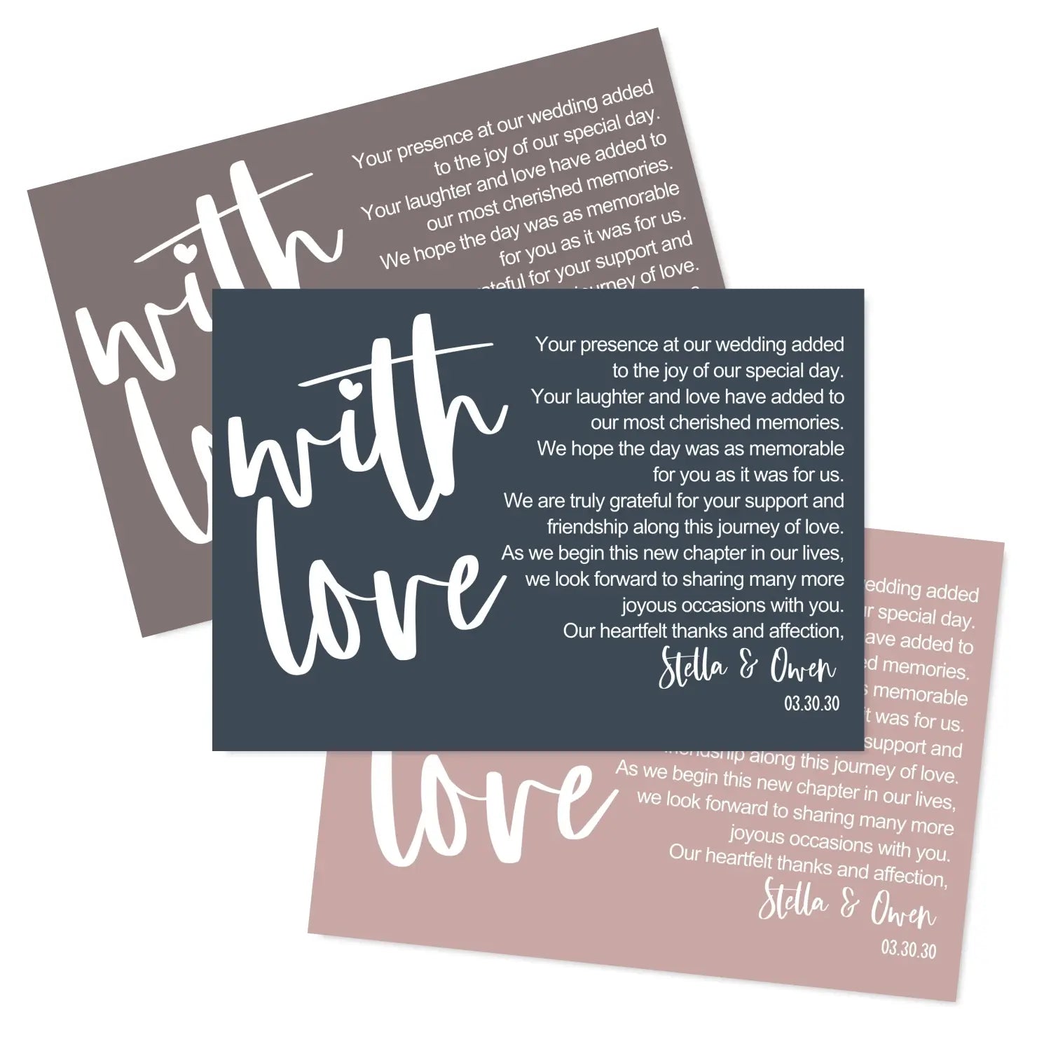 Customizable wedding thank you place setting cards - colors from navy rose collection - card