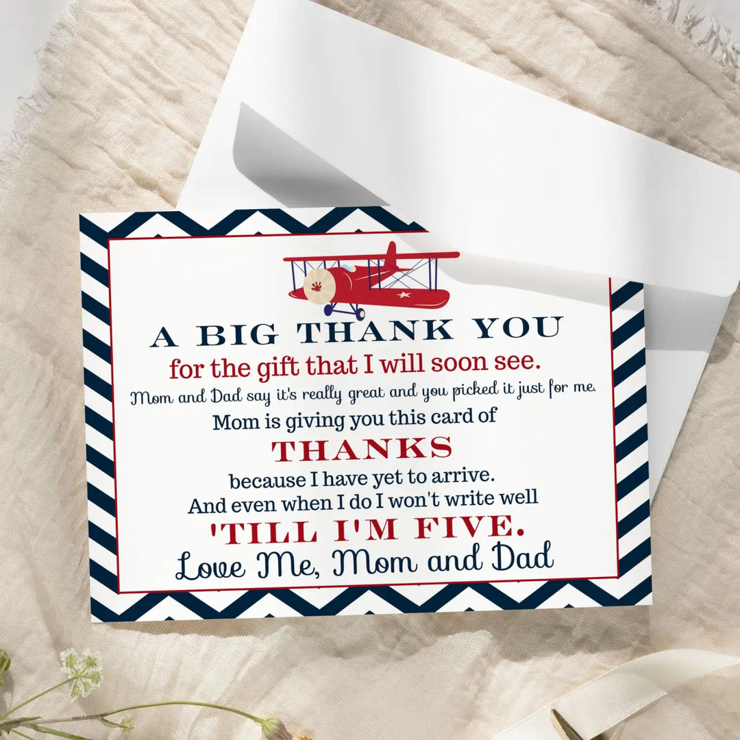 25-pack airplane baby shower thank you cards for boys - personalized notecards with envelopes - office product