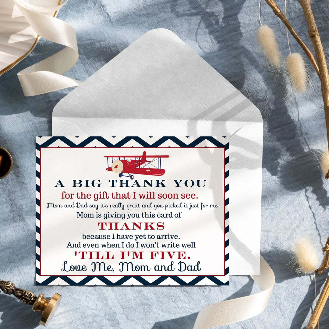 25-pack airplane baby shower thank you cards for boys - personalized notecards with envelopes - office product
