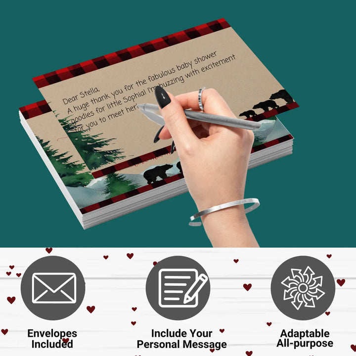 Lumberjack boys thank you cards for baby shower β notecards with envelopes (pack of 25) - office product