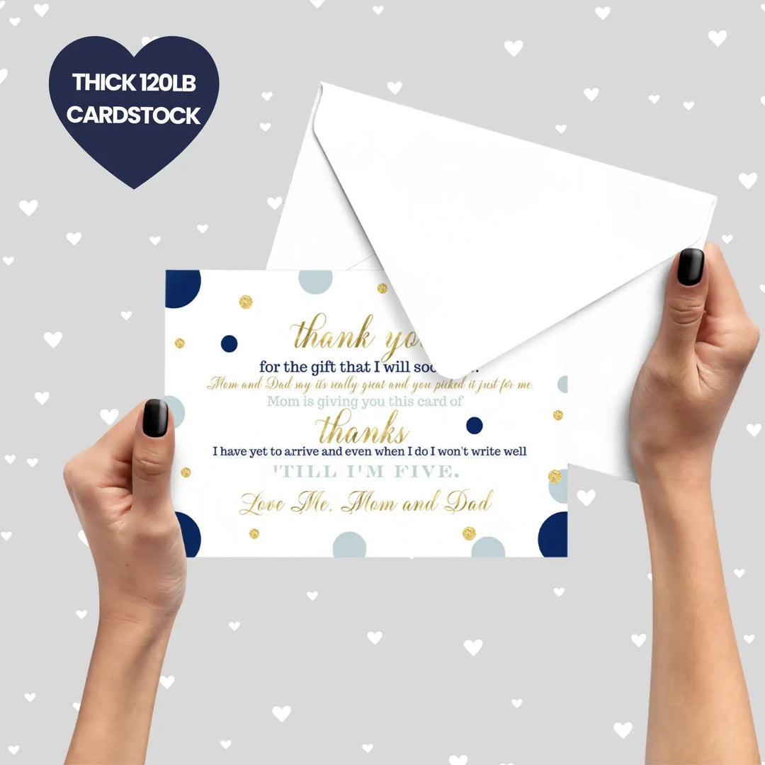 Navy and gold baby shower thank you cards for boys β notecards (pack of 25) - office product