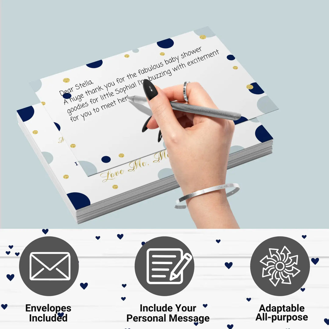 Navy and gold baby shower thank you cards for boys β notecards (pack of 25) - office product