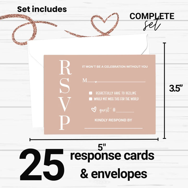 Canyon rose rsvp card 25 pack - minimalist wedding invitation response cards - invitations