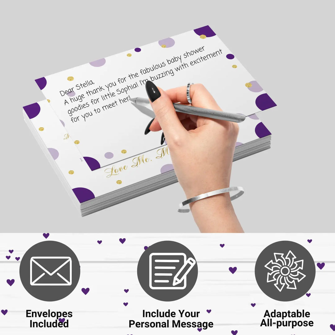 Purple and gold thank you cards for girls baby shower β notecards with envelopes (pack of 25) - office product