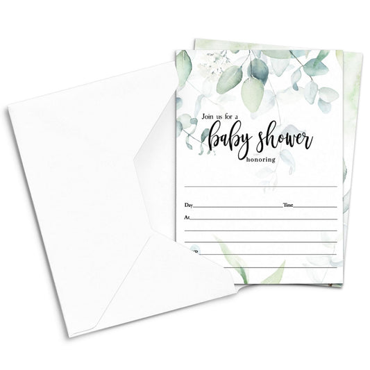 Paper Clever Party Greenery Baby Shower Invitations Girls, Rustic Blank InvitesPaper Clever Party