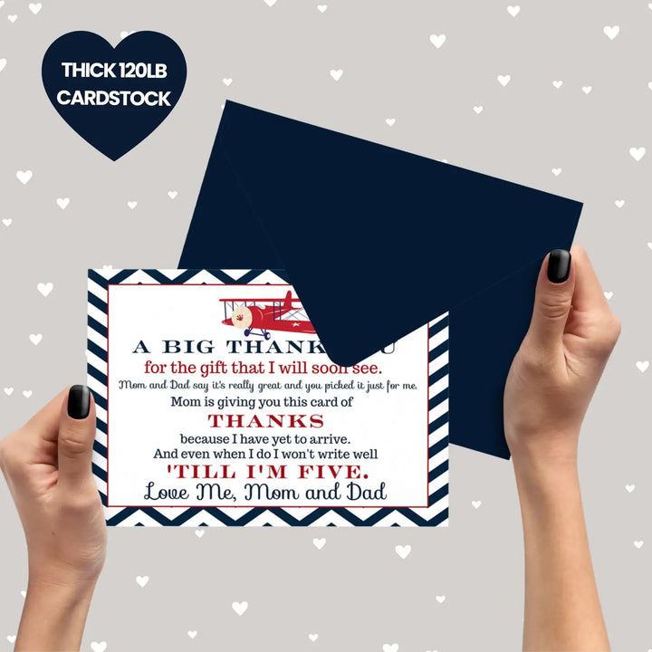 Airplane theme boys baby shower thank you cards - 15 pack notecards with blue envelopes 4x6 - office product