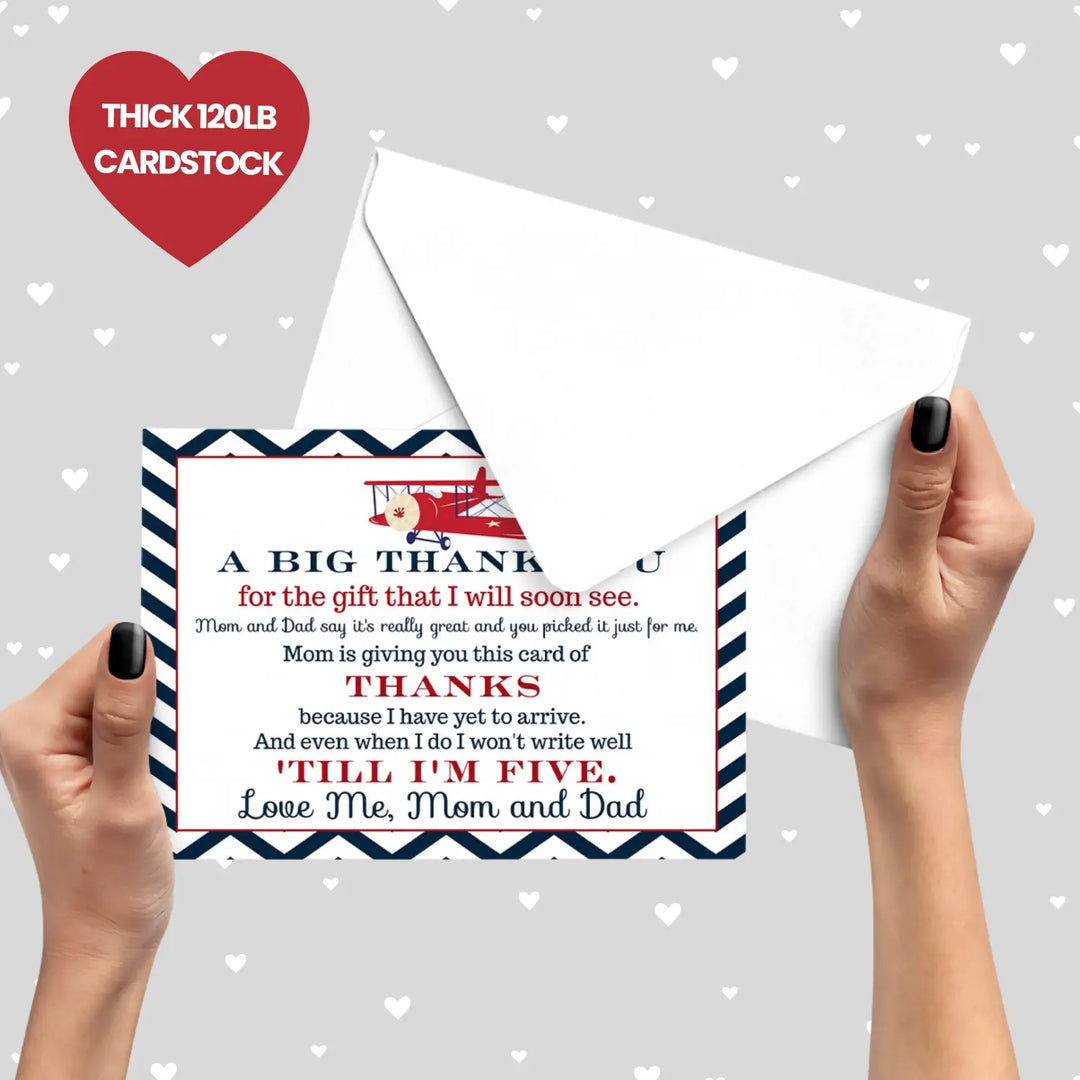25-pack airplane baby shower thank you cards for boys - personalized notecards with envelopes - office product