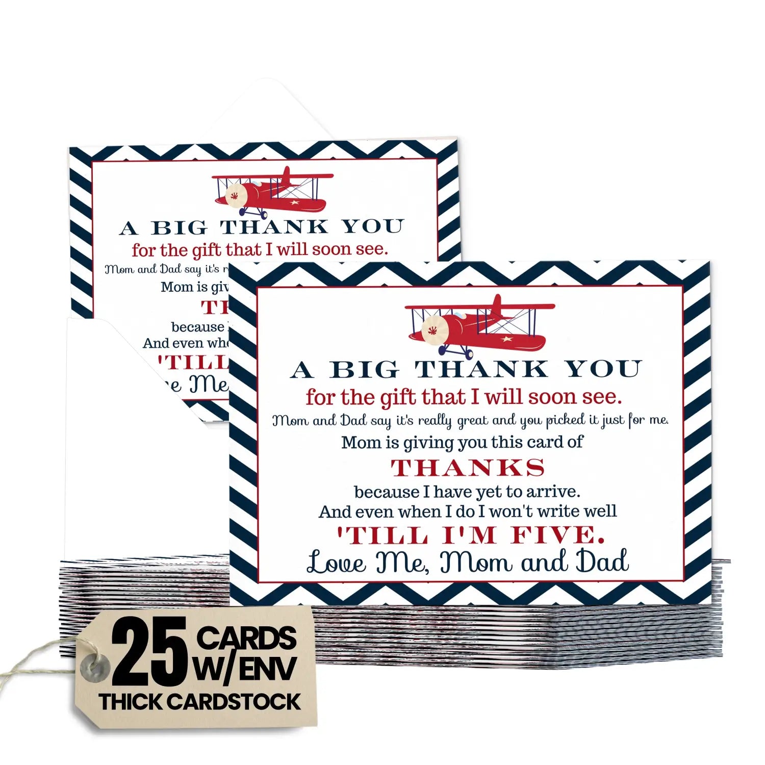 25-pack airplane baby shower thank you cards for boys - personalized notecards with envelopes - office product