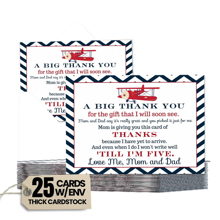25-pack airplane baby shower thank you cards for boys - personalized notecards with envelopes - office product