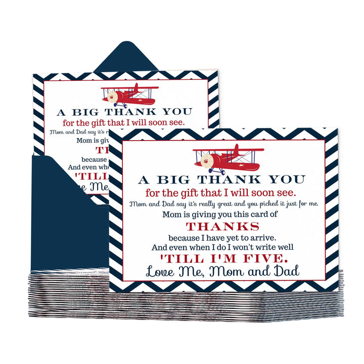 Airplane theme boys baby shower thank you cards - 15 pack notecards with blue envelopes 4x6 - office product