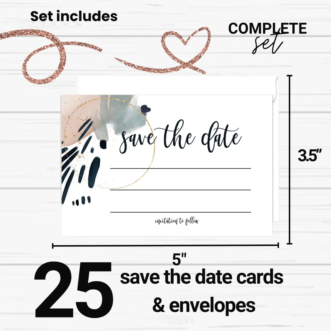 Contemporary blue & pink save the date cards (25 pack) - modern invitations for memorable events - 3.5x5