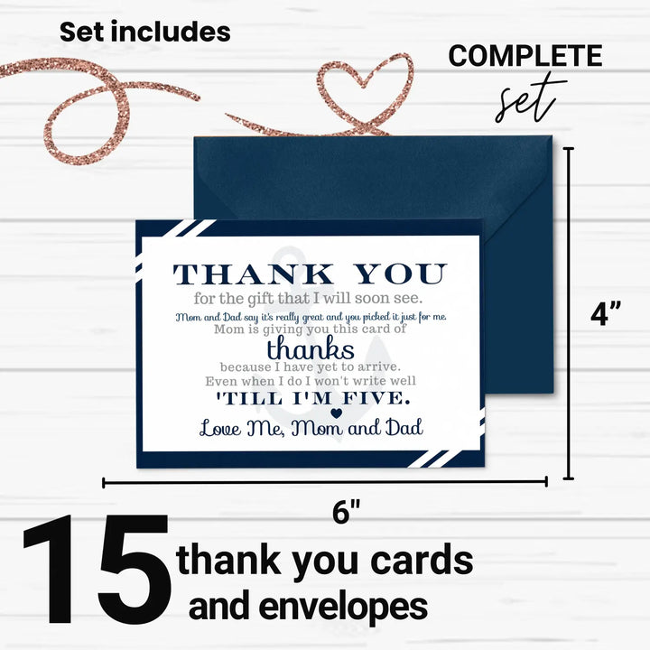 Anchor boys baby shower thank you cards - nautical (15 pack) with blue envelopes 4x6 - office product