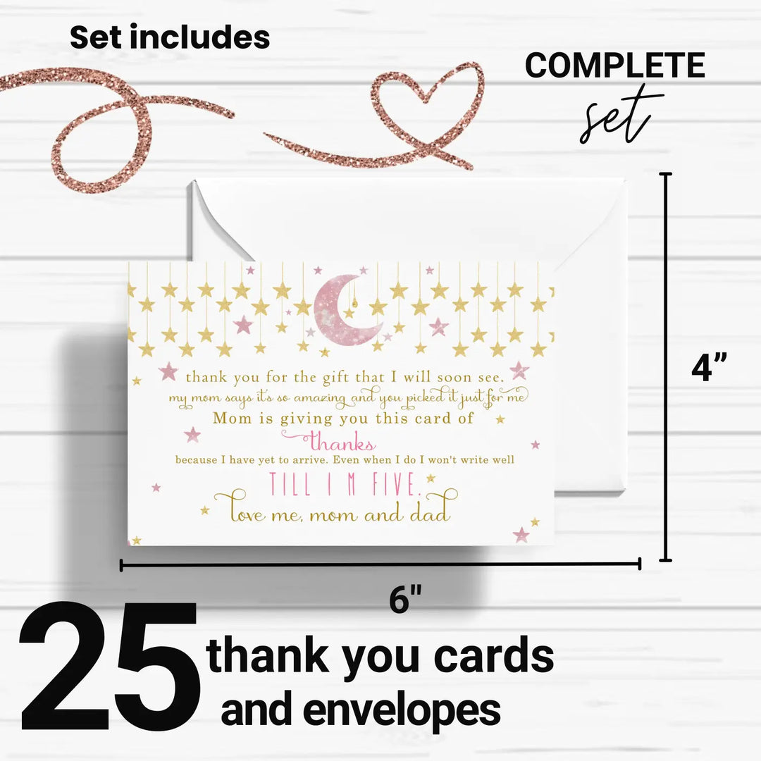 Twinkle little star thank you cards for girls β pink and gold notecards (pack of 25) - office product