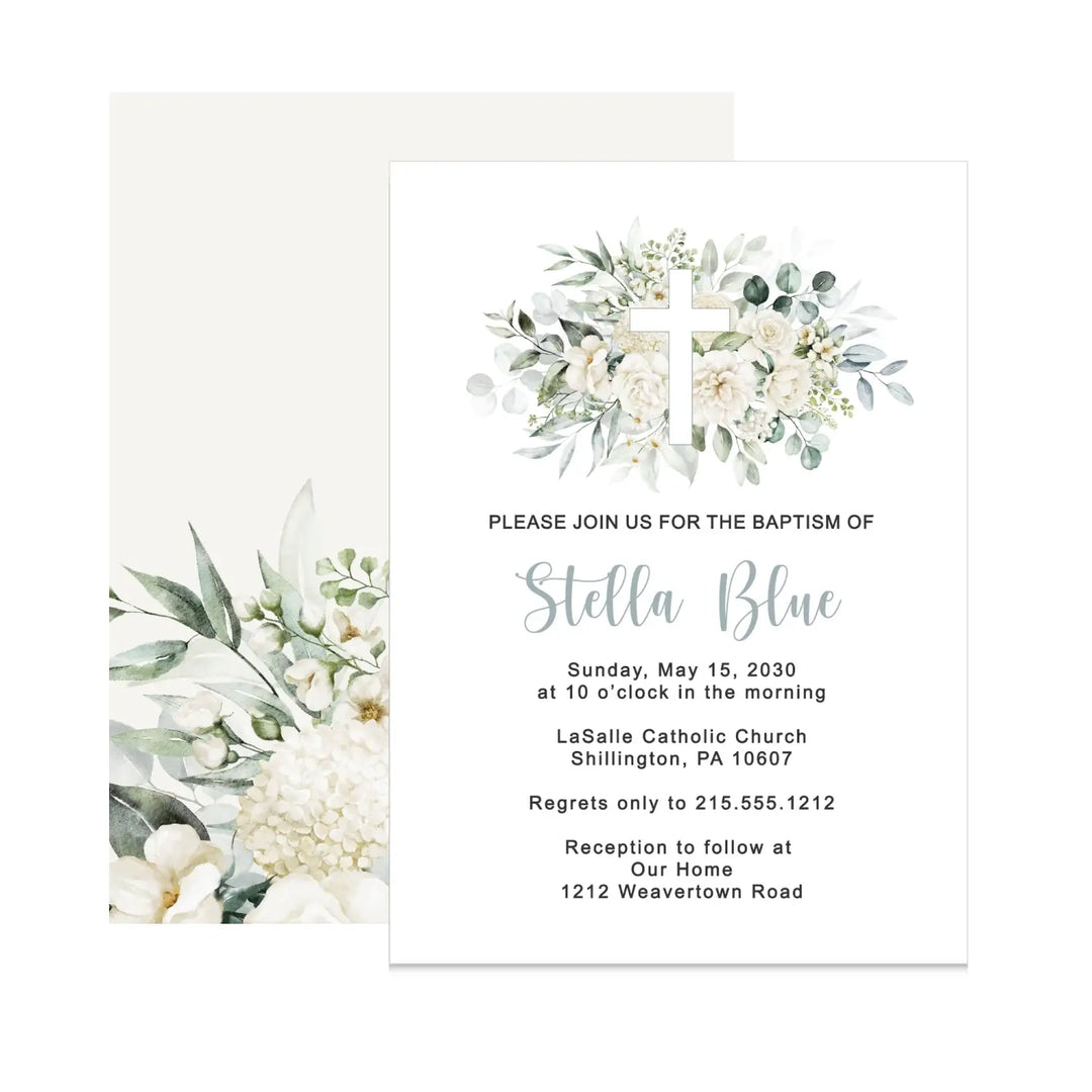 White cross custom printed event invitation sympathy funeral or baby shower personalized memorial & life invite
