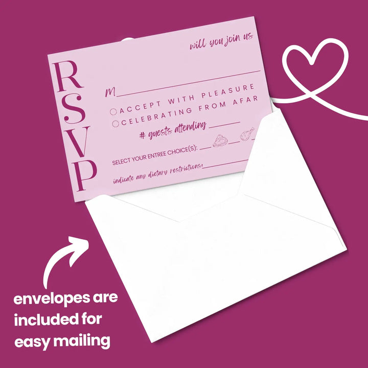 Custom huntress green rsvp cards with elegant white calligraphy - premium card stock 4x6 inch size - invitations