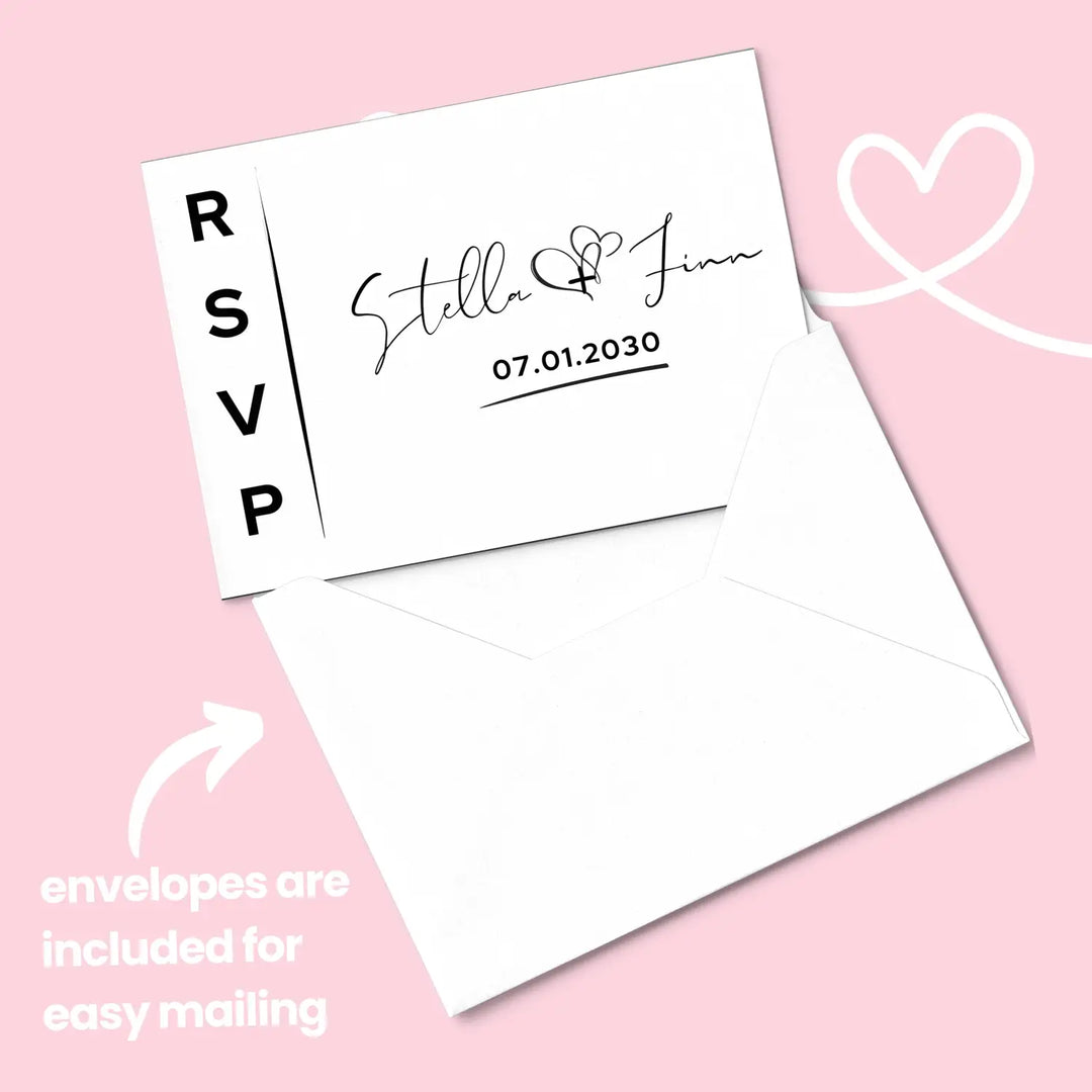 Custom white rsvp cards with elegant black calligraphy - premium card stock 4x6 inch size - invitations