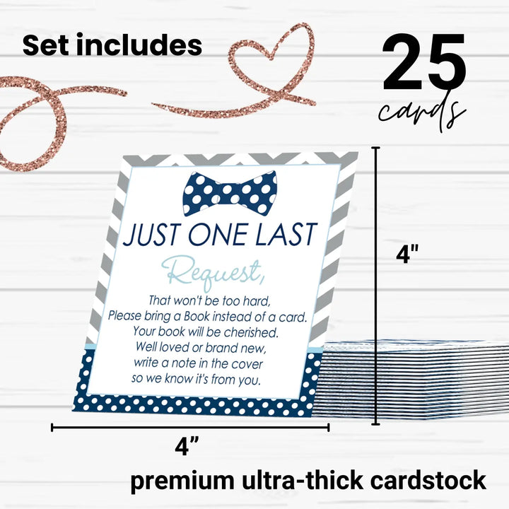 Bow tie books for baby shower invitation insert blue and grey 4x4 25 pack - invitations
