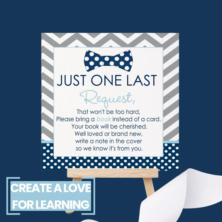 Bow tie books for baby shower invitation insert blue and grey 4x4 25 pack - invitations