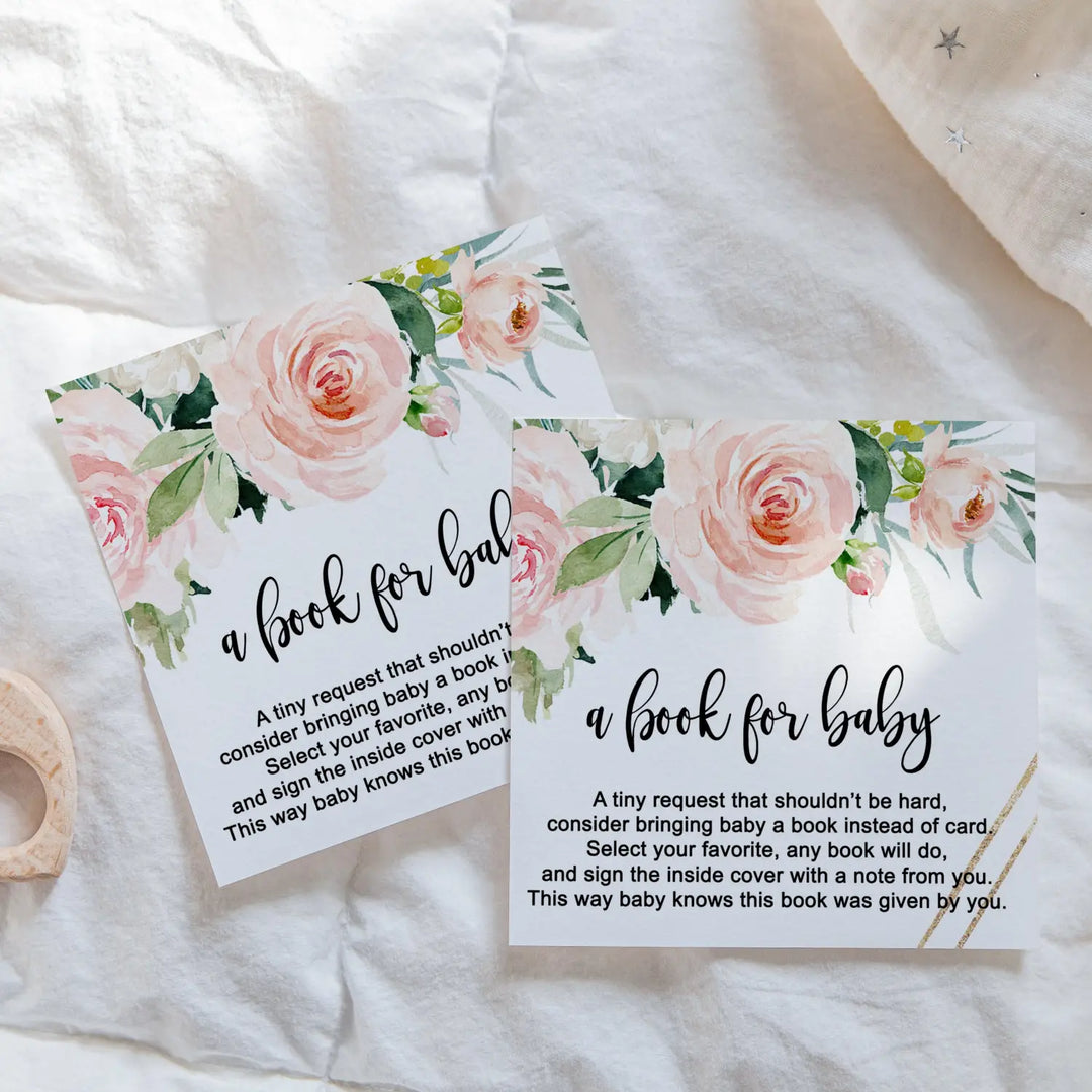 Graceful floral books for baby shower request cards - invitations