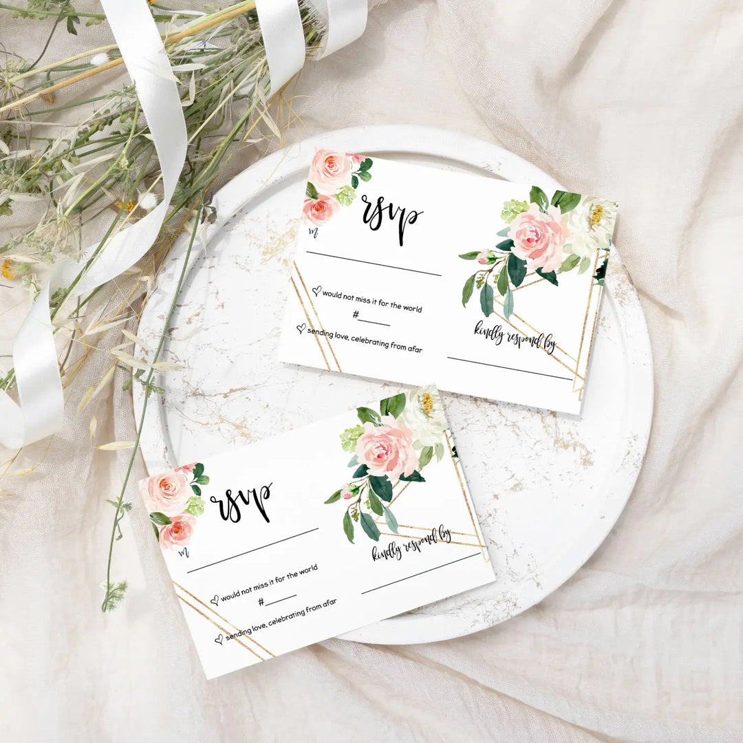 Graceful greenery pink gold floral rsvp cards - wedding response set 3.5x5 envelopes included 25 pack - invitations