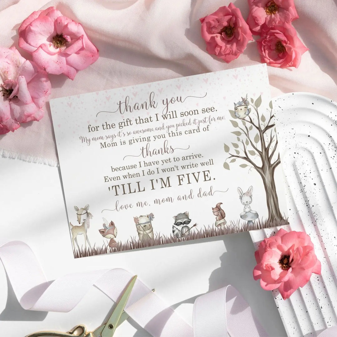 Girls woodland baby shower thank you cards β notecards with envelopes (pack of 25) - office product