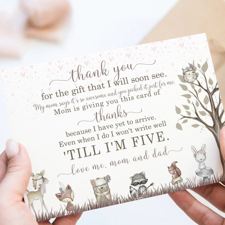 Girls woodland baby shower thank you cards - 15 pack boho chic notecards with pink envelopes 4x6 - office product