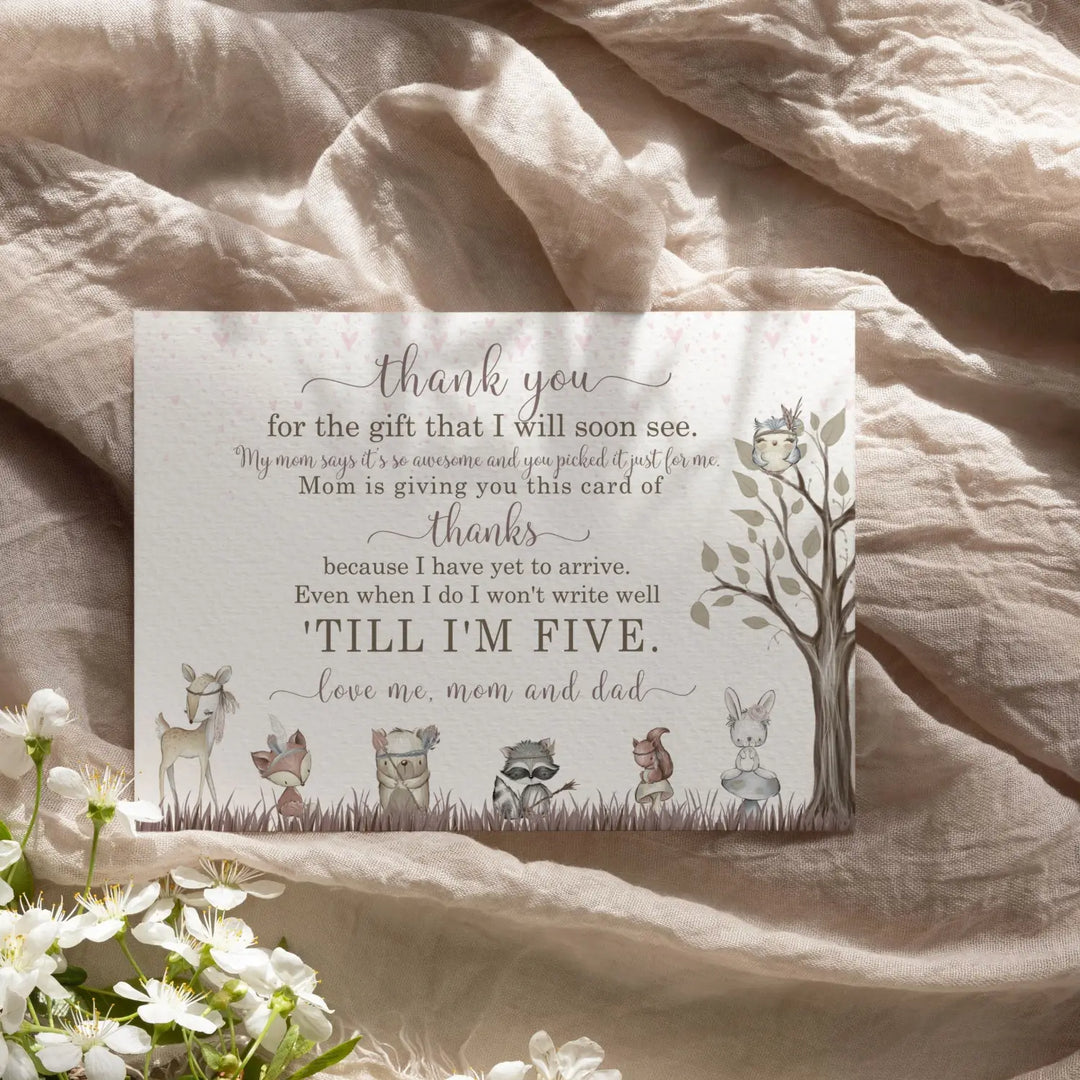 Girls woodland baby shower thank you cards - 15 pack boho chic notecards with pink envelopes 4x6 - office product