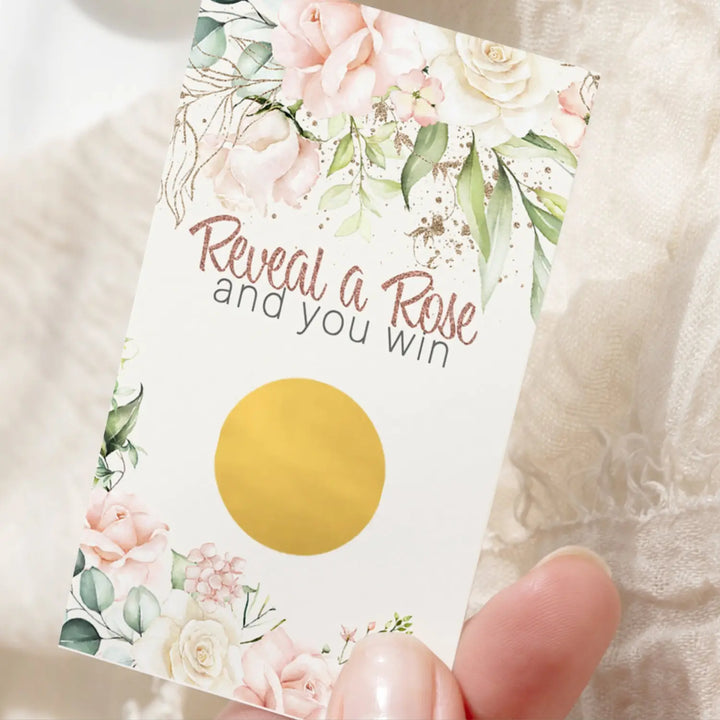 Floral bridal shower scratch-off game cards - 30 pack - love in bloom pink & gold botanical wedding party - games