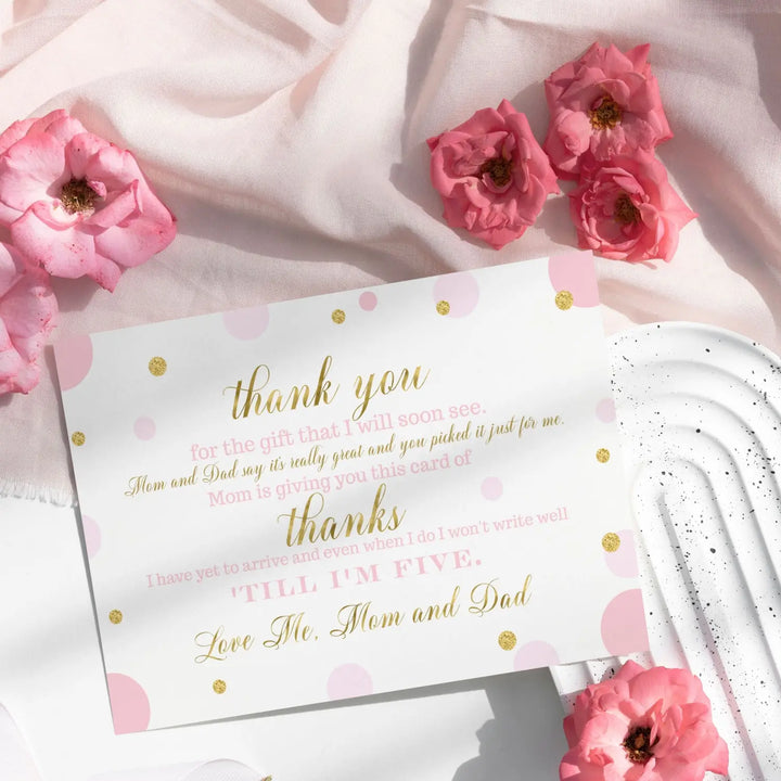 Pink and gold girls baby shower thank you cards - 15 pack luxurious notecards 4x6 - office product