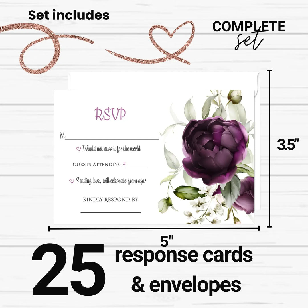 Purple passion modern floral rsvp cards - elegant wedding response set - invitations