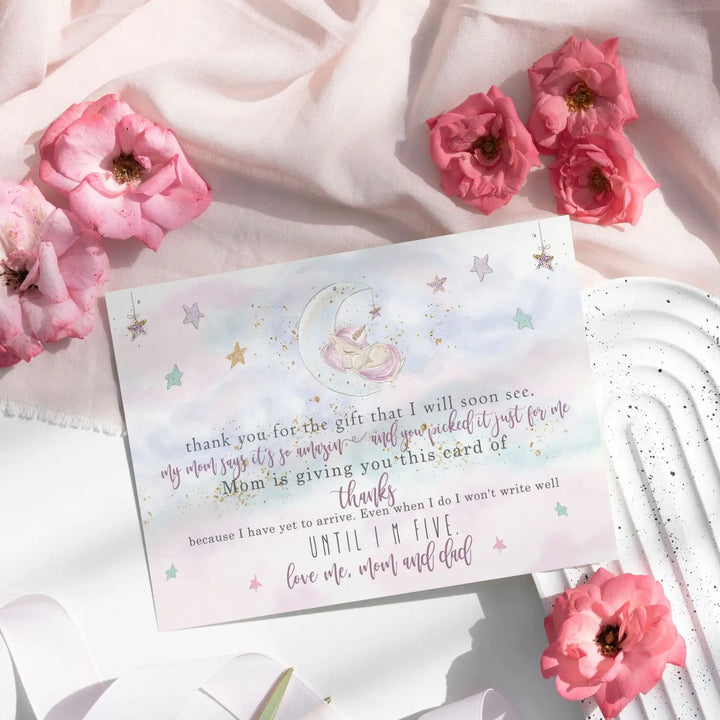 Unicorn thank you cards for baby girls β personalized notecards (pack of 25) - office product