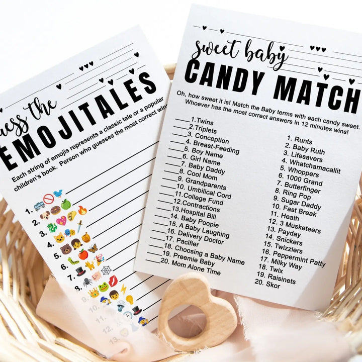 Sophisticated 2-in-1 baby shower game bundle - match the candy bar & guess storybook - 25 pack - party games