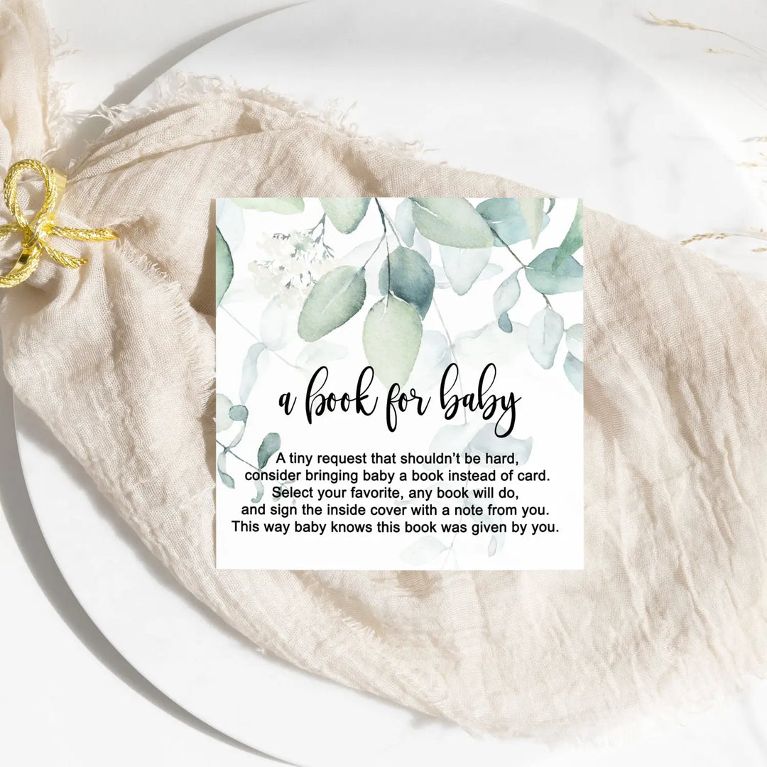 Greenery books for baby shower request cards - invitations
