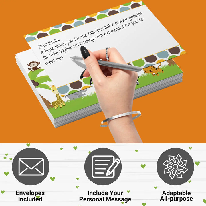 Cute jungle baby shower thank you cards - unisex (15 pack) with orange envelopes 4x6 - office product