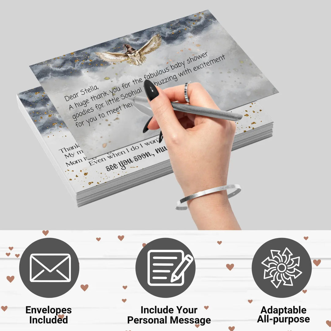 Magic owl baby shower thank you cards - luxurious black & gold notecard set (25 pack) - card