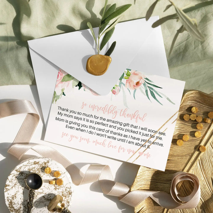 Graceful floral baby shower thank you cards for girls β notecards (pack of 25) - office product