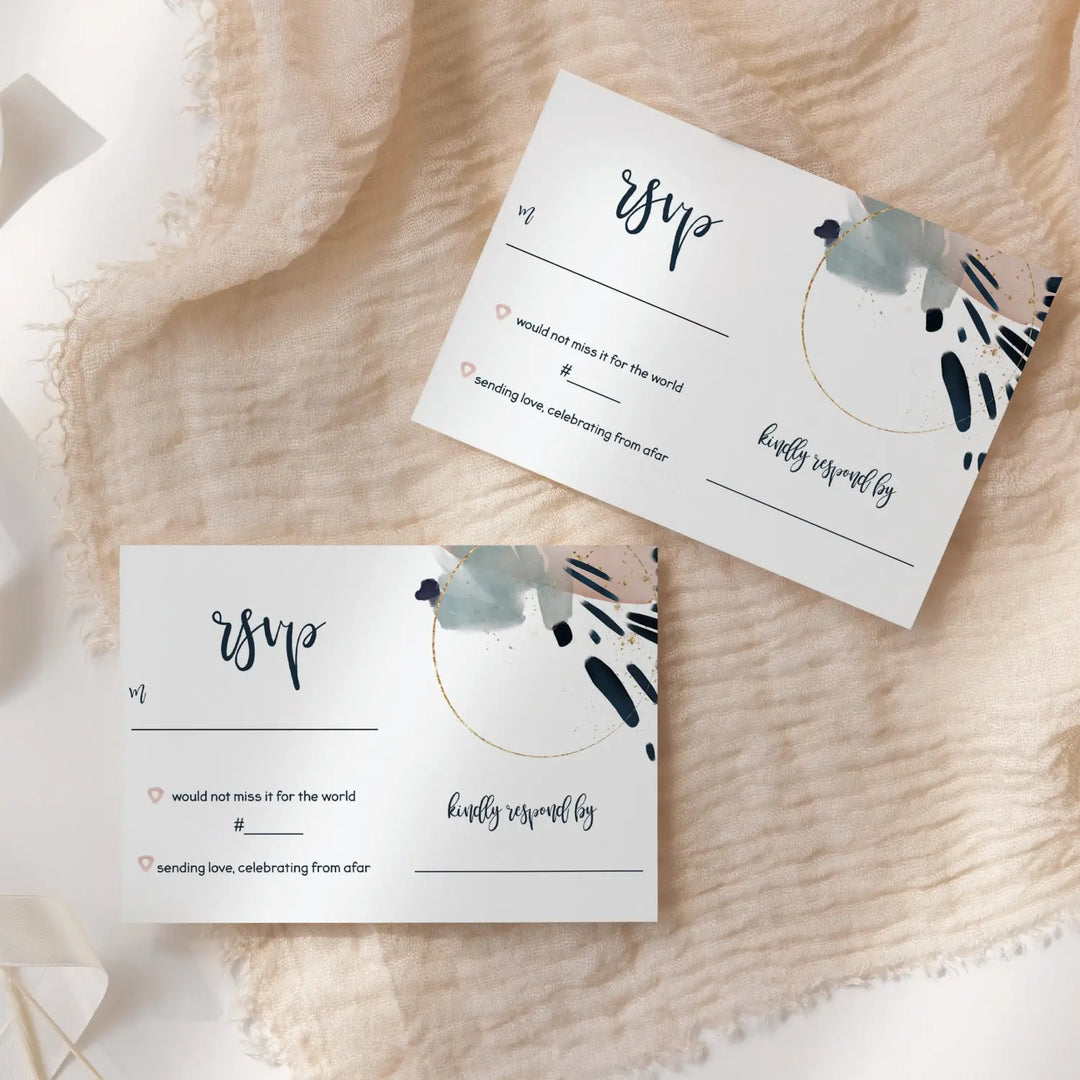 Blue rose watercolor modern rsvp cards - chic wedding response set 3.5x5 envelopes included 25 pack - invitations