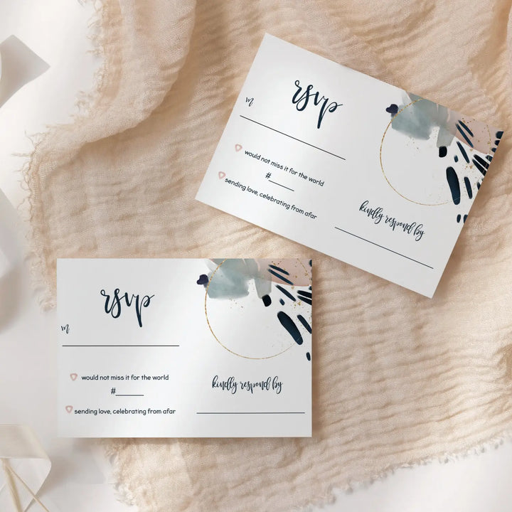 Blue rose watercolor modern rsvp cards - chic wedding response set 3.5x5 envelopes included 25 pack - invitations