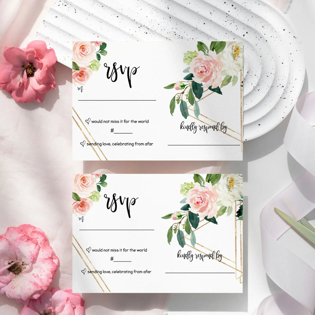 Graceful greenery pink gold floral rsvp cards - wedding response set 3.5x5 envelopes included 25 pack - invitations